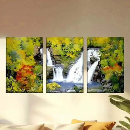 3pcs Waterfall in The Forest Wall Art Set Canvas Framed 50x70cm - High Quality Print 100% Australian Made Wall Canvas Ready to Hang