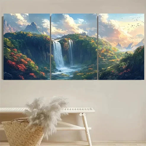 3pcs Magical Waterfall, Polyester Fiber Wall Art Set Canvas Unframed - High Quality Print 100% Australian Made Wall Canvas