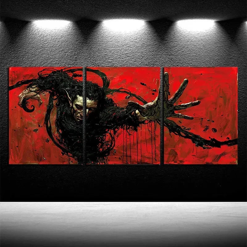 3pcs Gothic Tauren in Red Background Metal Print Ready to Hang Art - Bella Home Decor