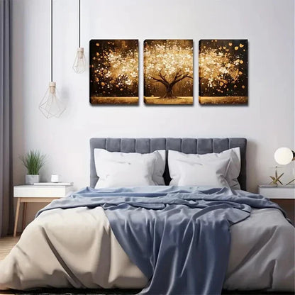 3pcs Elegant Tree With White And Golden Wall Art Canvas Unframed - High Quality Print 100% Australian Made Wall Canvas