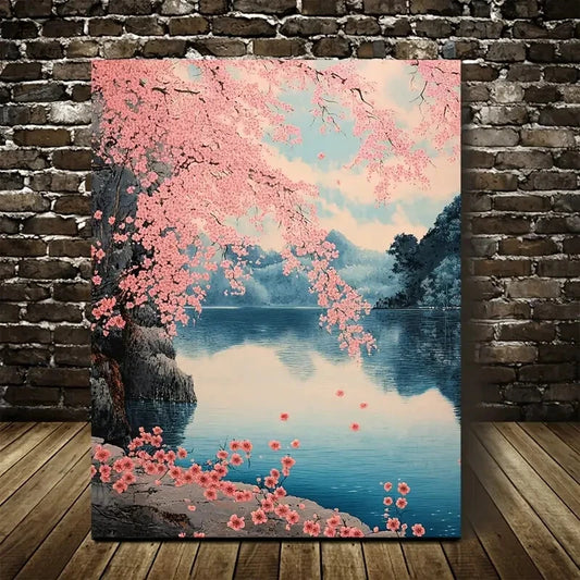 Cherry Blossom Vibrant Pink Floral Painting 40x60cm Metal Print Ready to Hang - Bella Home Decor