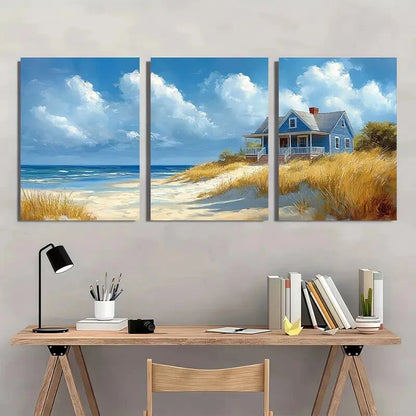 3pcs Beach House Watercolor Seaside Scene Metal Print Ready to Hang Art - Bella Home Decor
