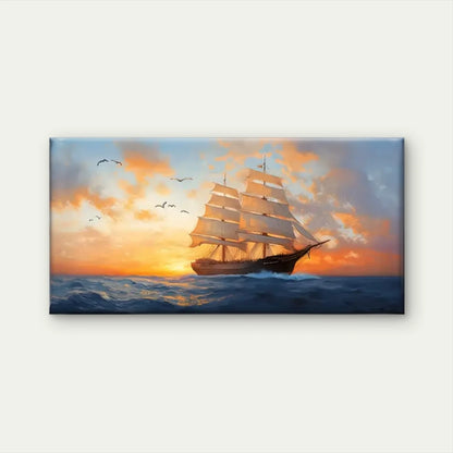 Ocean Vessel Sunset Birds Wall Art Canvas Office Home Room Framed 120x60cm