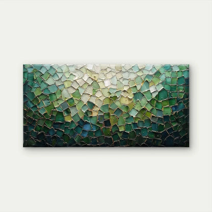 Abstract Green Mosaic Wall Art Canvas Office Home Room Framed 120x60cm