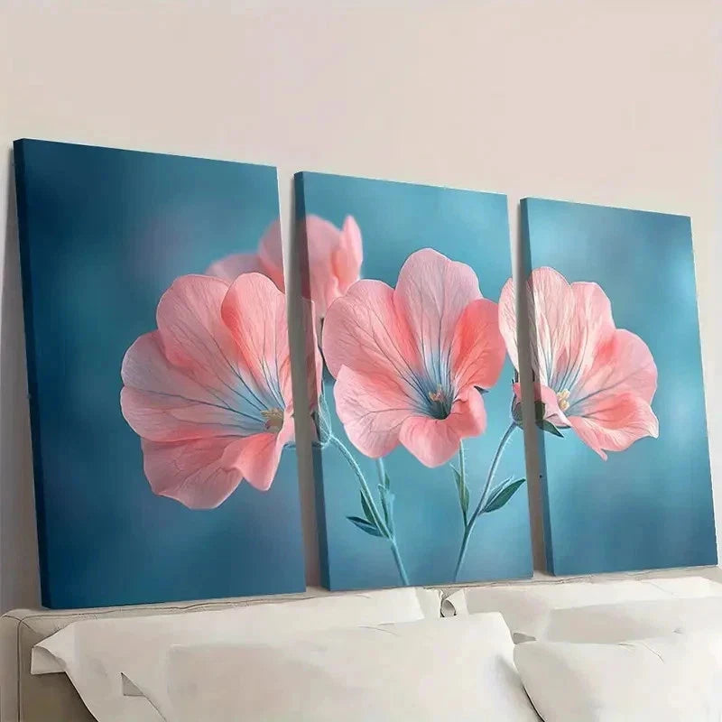 3pcs Pink Sweet Pea Flower EI    Wall Art Set Canvas Framed 60x90cm - High Quality Print 100% Australian Made Wall Canvas Ready to Hang