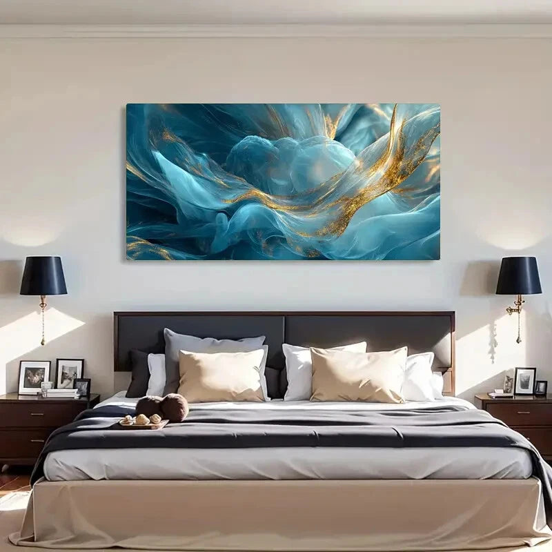 Floral Abstract Golden Ethereal Wall Art Canvas Office Home Room Framed 120x60cm - Bella Home Decor