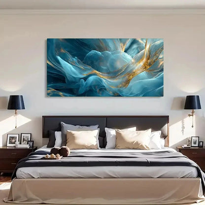 Floral Abstract Golden Ethereal Wall Art Canvas Office Home Room Framed 120x60cm - Bella Home Decor