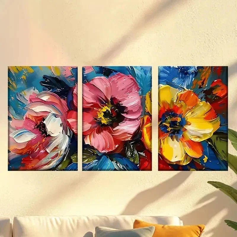 3pcs a painting of flowers in a vase Wall Art Set Canvas Framed 40x60cm - High Quality Print 100% Australian Made Wall Canvas Ready to Hang - Bella Home Decor