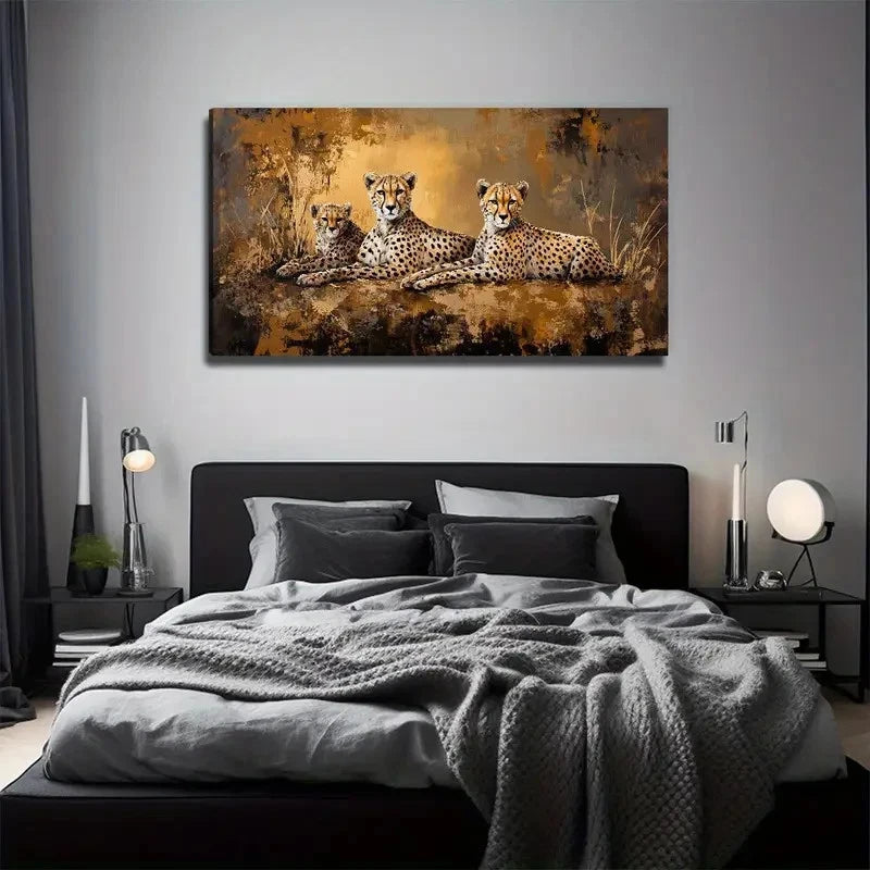 Leopard Family Wall Art Canvas Office Home Room Framed 120x60cm