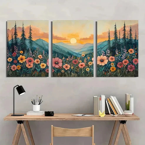 3pcs Gunnison Forest Wildflowers Sunrise  Wall Art Set Canvas Unframed - High Quality Print 100% Australian Made Wall Canvas
