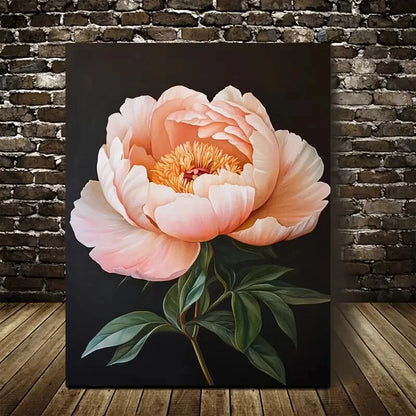 Beautiful Elegant Peony Flower with Green Leaves 40x60cm Metal Print Ready to Hang - Bella Home Decor