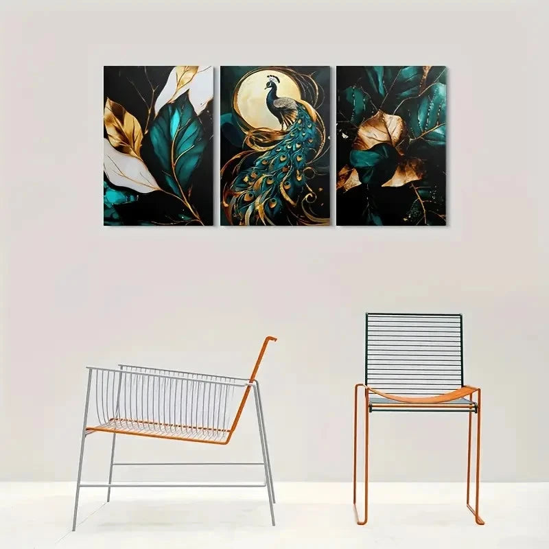 3pcs Modern Abstract Peacock Luxury Wall Art Set Canvas Framed 60x90cm - High Quality Print 100% Australian Made Wall Canvas Ready to Hang