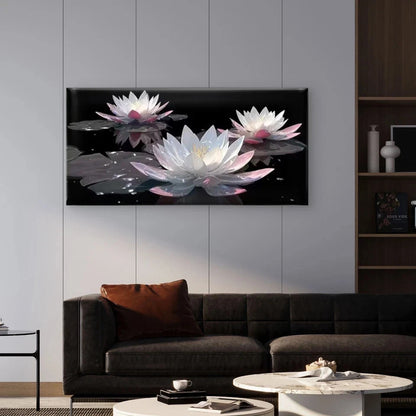 Enchanting Elegant Lotus Flower Wall Art Canvas Office Home Room Framed 120x60cm