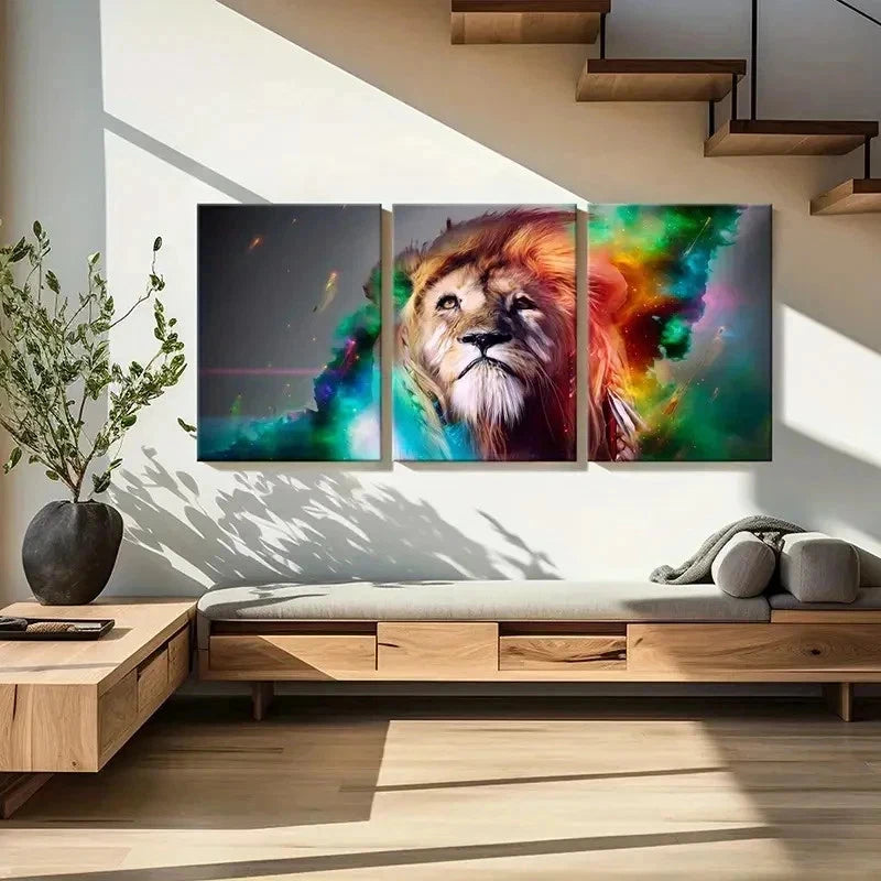 3pcs Vibrant Abstract Colorful Lion Painting Wall Art Set Canvas Framed 60x90cm - High Quality Print 100% Australian Made Wall Canvas Ready to Hang