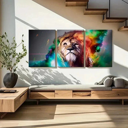 3pcs Vibrant Abstract Colorful Lion Painting Wall Art Set Canvas Framed 60x90cm - High Quality Print 100% Australian Made Wall Canvas Ready to Hang