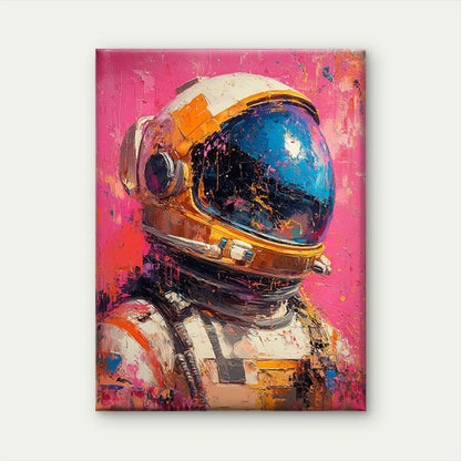 Abstract Astronaut With Vibrant Cosmic Helmet Design Metal Print Ready to Hang