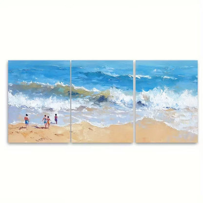 3pcs Beach Scene with People Waves Seascape Metal Print Ready to Hang Art - Bella Home Decor