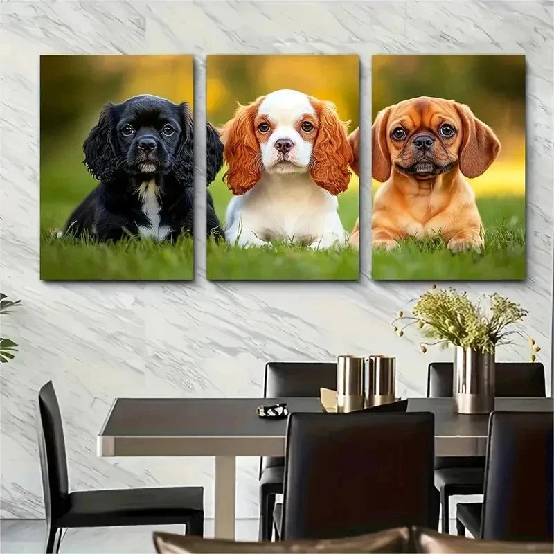 3pcs Playful Puppies Labrador Pug Perfect Wall Art Set Canvas Framed 50x70cm - High Quality Print 100% Australian Made Wall Canvas Ready to Hang