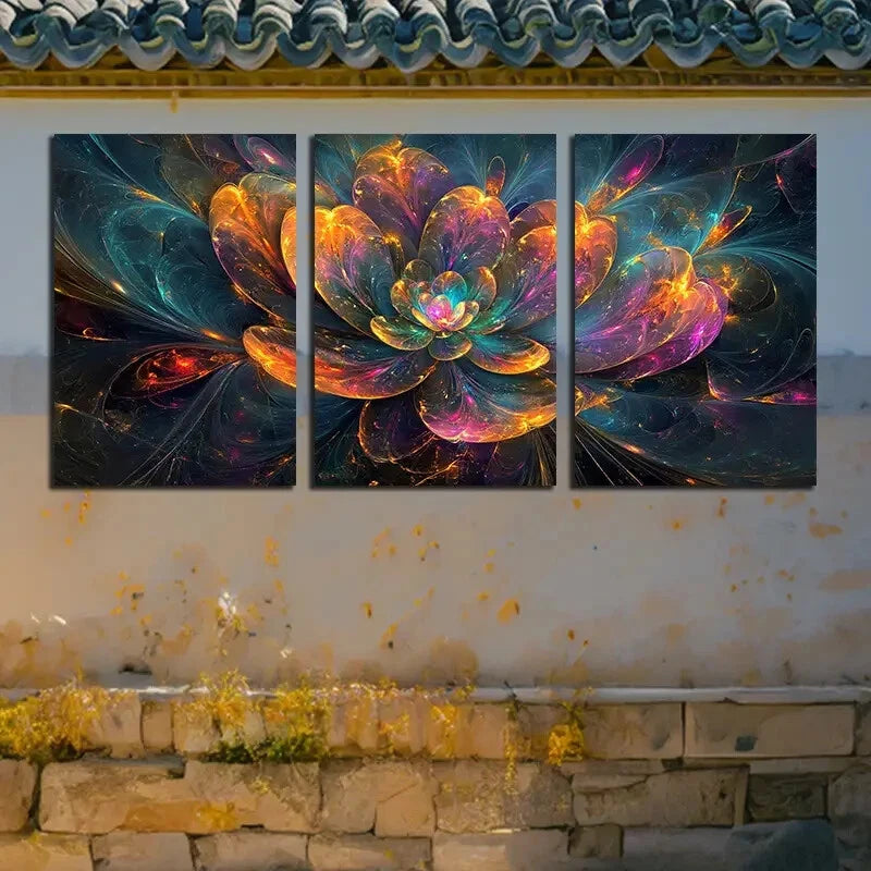 3pcs Vibrant Beautiful Pattern Floral Illustration Metal Print Ready to Hang Art - Bella Home Decor