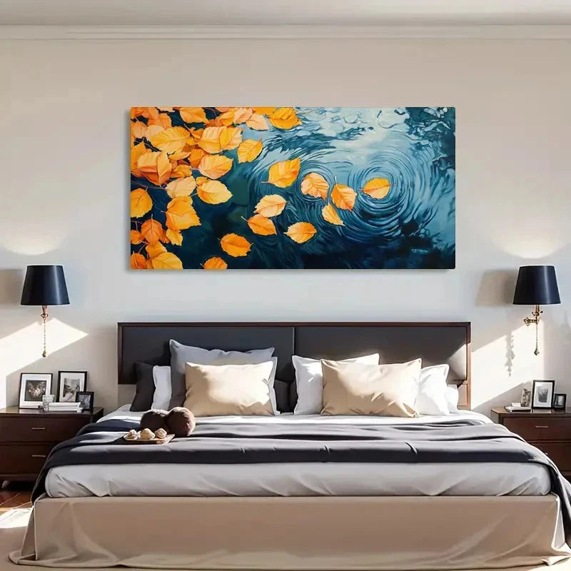 Fallen Leaves Lake Scenery Leaf Wall Art Canvas Office Home Room Framed 120x60cm