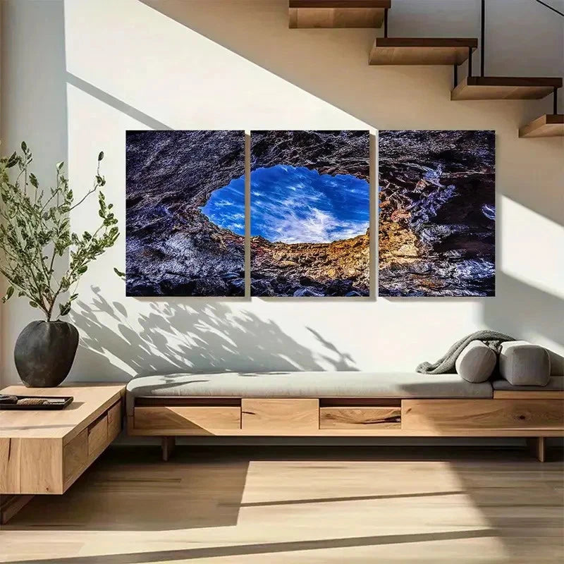 3pcs Geology Lava Tube Cave Scenery with Blue Sky Metal Print Ready to Hang Art - Bella Home Decor