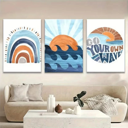 3pcs Rainbow Wave Sun Theme Metal Print Ready to Hang Art - Bella Home Decor