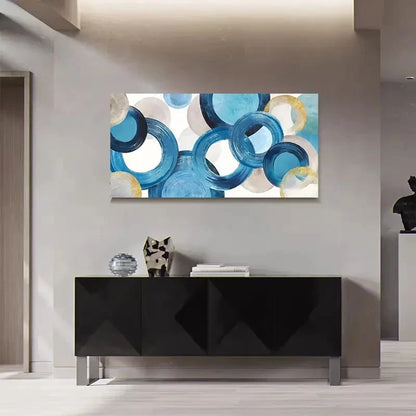 Blue Geometric Circles Design Wall Art Canvas Office Home Room Framed 120x60cm - Bella Home Decor