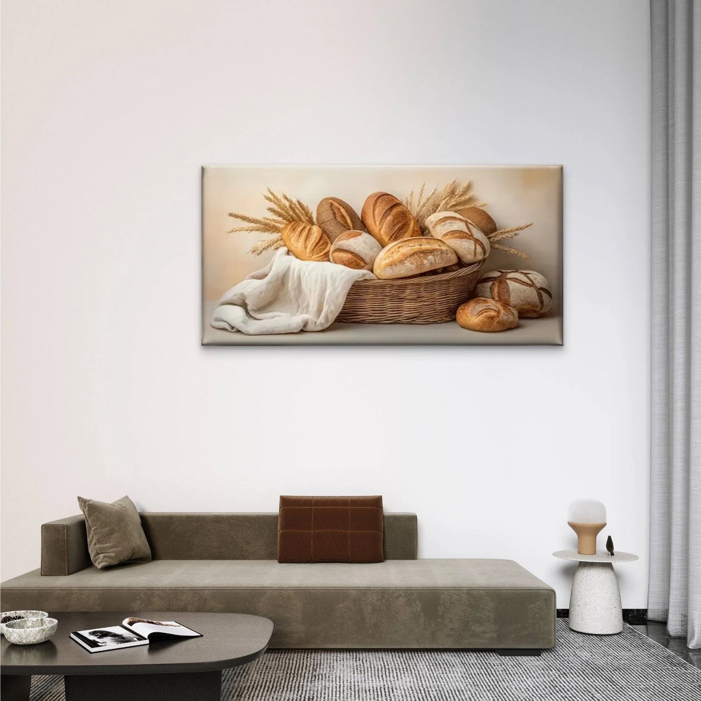 Bread Wheat Basket Wall Art Canvas Office Home Room Framed 120x60cm