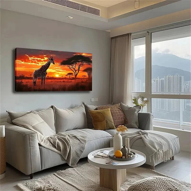 Giraffe Minimalist Modern Décor Wall Art Canvas Office Home Room Framed 120x60cm - Bella Home Decor