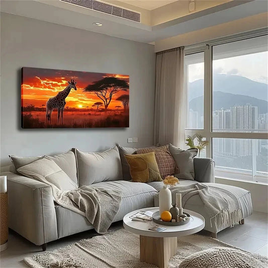 Giraffe Minimalist Modern Décor Wall Art Canvas Office Home Room Framed 120x60cm