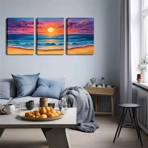 3pcs Stunning Sun On The Sea Wall Art Canvas Unframed - High Quality Print 100% Australian Made Wall Canvas
