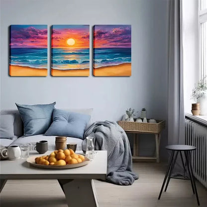 3pcs Stunning Sun On The Sea Wall Art Canvas Unframed - High Quality Print 100% Australian Made Wall Canvas