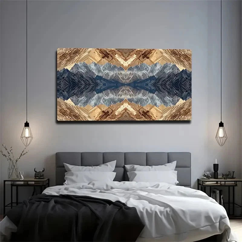 Modern Abstract Blue Beige Wall Art Canvas Office Home Room Framed 120x60cm