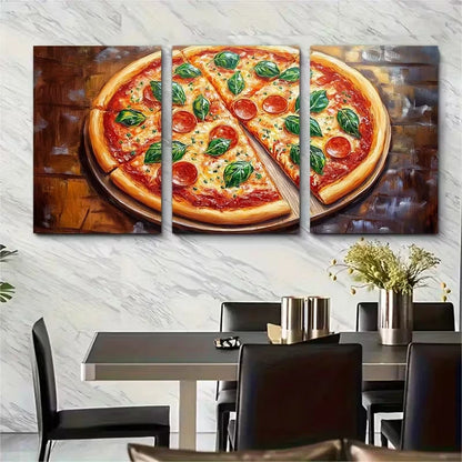 3pcs Pizza Original Painting Metal Print Ready to Hang Art