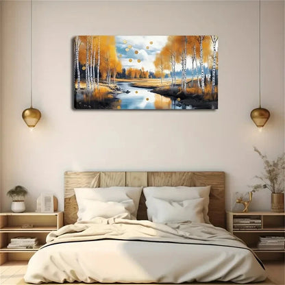 Realistic Autumn Birch Trees Wall Art Canvas Office Home Room Framed 120x60cm - Bella Home Decor