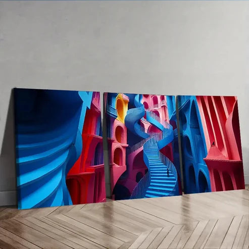 3pcs Spiral Staircase Design, Painting Wall Art Set Canvas Unframed - High Quality Print 100% Australian Made Wall Canvas