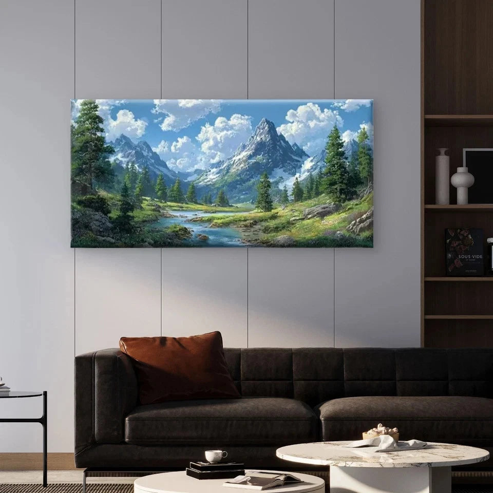 Serene Green Mountain Landscape Wall Art Canvas Office Home Room Framed 120x60cm