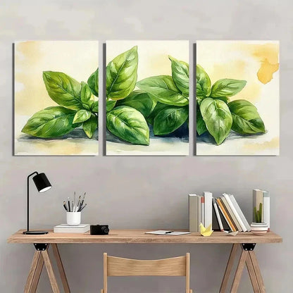 3pcs Botanical Herbs Watercolor Perfect Wall Art Set Canvas Framed 50x70cm - High Quality Print 100% Australian Made Wall Canvas Ready to Hang - Bella Home Decor