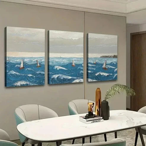 3pcs Seascape Ocean Waves & Sailboats Wall Art Set Canvas Unframed - High Quality Print 100% Australian Made Wall Canvas