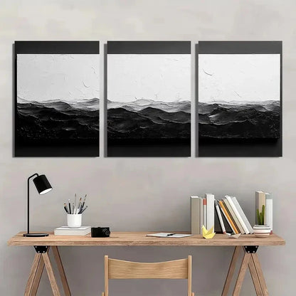 3pcs Black and White Abstract Textured Metal Print Ready to Hang Art - Bella Home Decor