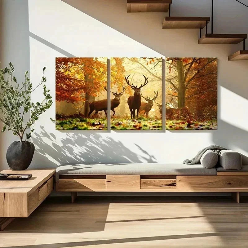 3pcs Forest Deer Animal Decoration Wall Art Set Canvas Framed 50x70cm - High Quality Print 100% Australian Made Wall Canvas Ready to Hang - Bella Home Decor