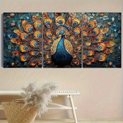 3pcs PeaRooster Mosaic Wall Art Set Canvas Framed 50x70cm - High Quality Print 100% Australian Made Wall Canvas Ready to Hang