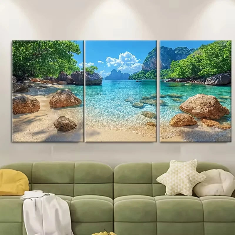 3pcs Serene Seascape Krabi Island Rocks Metal Print Ready to Hang Art