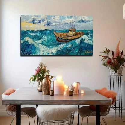 Majestic Giant Sea With Boat Wall Art Canvas Office Home Room Framed 120x60cm