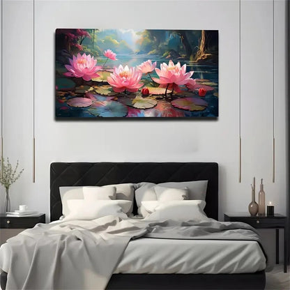 Atmospheric Pink For Lotus Wall Art Canvas Office Home Room Framed 120x60cm
