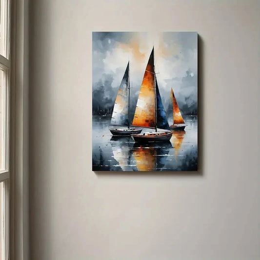 Beautiful Abstract Sailboats Misty Ocean 40x60cm Metal Print Ready to Hang