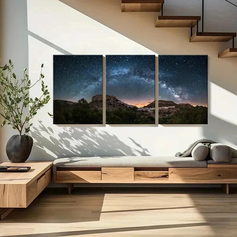 3pcs Starry Sky Night Scene & Mountains Wall Art Set Canvas Framed 60x90cm - High Quality Print 100% Australian Made Wall Canvas Ready to Hang - Bella Home Decor