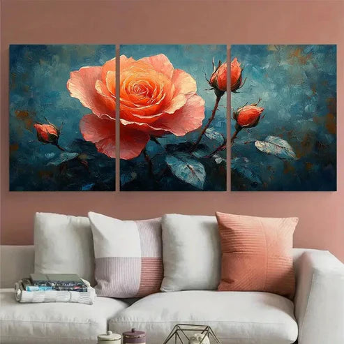 3pcs Rose Flowers Brushstroke Abstract Flowers Wall Art Canvas Unframed – High Quality Print 100% Australian Made Wall Canvas
