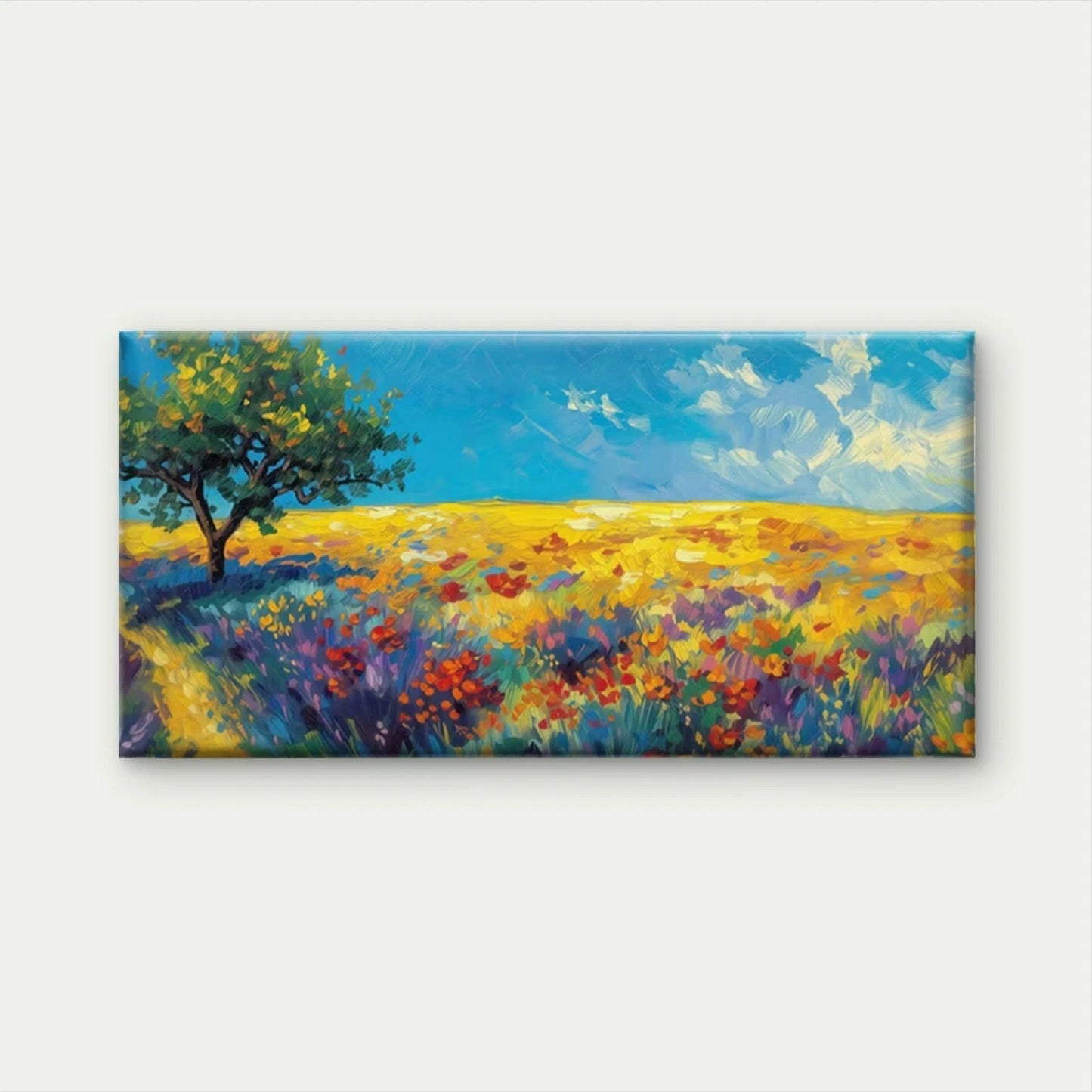 Colorful Meadow & Tree Field Wall Art Canvas Office Home Room Framed 120x60cm