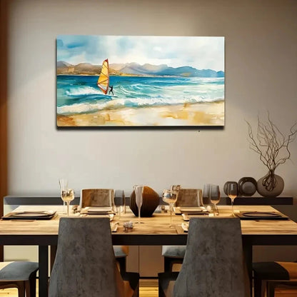 Serene Sailboat & Mountain Wall Art Canvas Office Home Room Framed 120x60cm